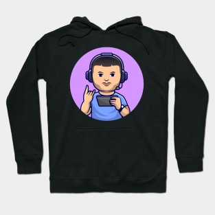 Cute Man Gamer Playing Game With Headphone Cartoon Hoodie